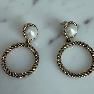 Carolee Gold Tone Twist Hoop Earrings with Pearl Accent